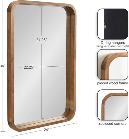 Kate and Laurel Hutton Modern Rounded Rectangle Wall Mirror, 24 x 36, Natural Rustic, Decorative Farmhouse Rectangular Wall Decor for Bathroom Mirror for Over Sink in Saudi Arabia