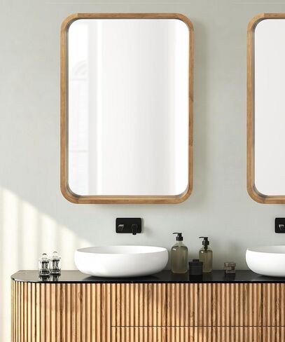 Kate and Laurel Hutton Modern Rounded Rectangle Wall Mirror, 24 x 36, Natural Rustic, Decorative Farmhouse Rectangular Wall Decor for Bathroom Mirror for Over Sink in Saudi Arabia
