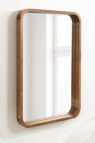 Kate and Laurel Hutton Modern Rounded Rectangle Wall Mirror, 24 x 36, Natural Rustic, Decorative Farmhouse Rectangular Wall Decor for Bathroom Mirror for Over Sink in Saudi Arabia