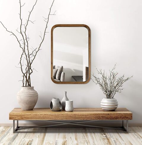 Kate and Laurel Hutton Modern Rounded Rectangle Wall Mirror, 24 x 36, Natural Rustic, Decorative Farmhouse Rectangular Wall Decor for Bathroom Mirror for Over Sink in Saudi Arabia