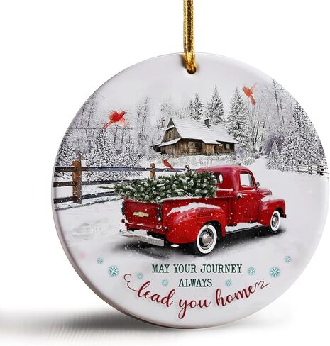 Christmas Ornament 2024 - May Your Journey Always Lead You Home - Red Christmas Decoration | Red Truck Farmhouse Jesus Ceramic Christmas Decorations in Saudi Arabia