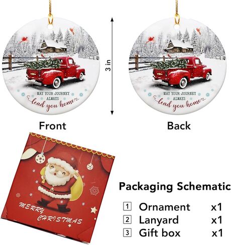 Christmas Ornament 2024 - May Your Journey Always Lead You Home - Red Christmas Decoration | Red Truck Farmhouse Jesus Ceramic Christmas Decorations in Saudi Arabia