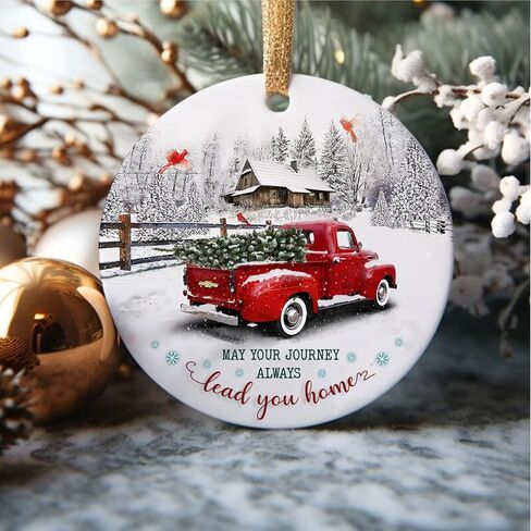 Christmas Ornament 2024 - May Your Journey Always Lead You Home - Red Christmas Decoration | Red Truck Farmhouse Jesus Ceramic Christmas Decorations in Saudi Arabia