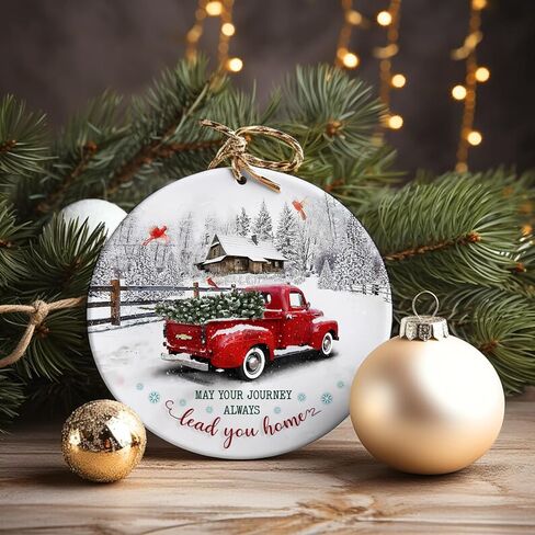 Christmas Ornament 2024 - May Your Journey Always Lead You Home - Red Christmas Decoration | Red Truck Farmhouse Jesus Ceramic Christmas Decorations in Saudi Arabia