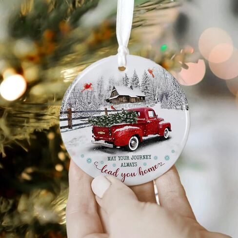 Christmas Ornament 2024 - May Your Journey Always Lead You Home - Red Christmas Decoration | Red Truck Farmhouse Jesus Ceramic Christmas Decorations in Saudi Arabia