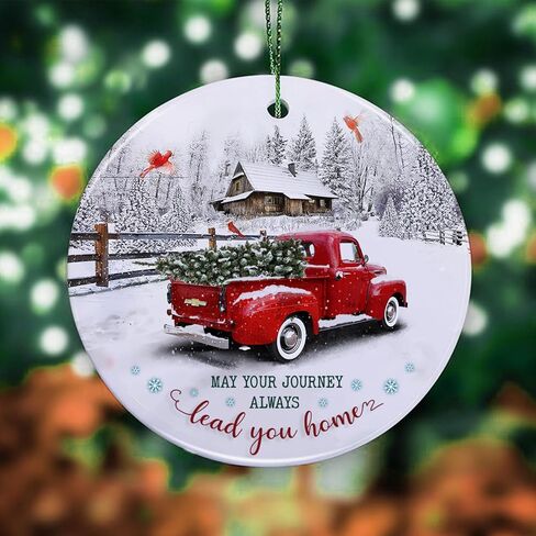 Christmas Ornament 2024 - May Your Journey Always Lead You Home - Red Christmas Decoration | Red Truck Farmhouse Jesus Ceramic Christmas Decorations in Saudi Arabia