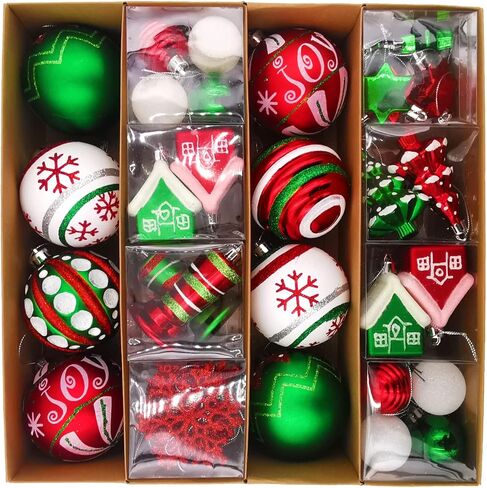 Christmas Ball Ornaments Set, 60 ct Red Green White Assorted Xmas Elements Theme Ornaments, Shatterproof Decorative Hanging Ball Ornaments for Holidays Party Wedding Christmas Tree Decoration in Saudi Arabia