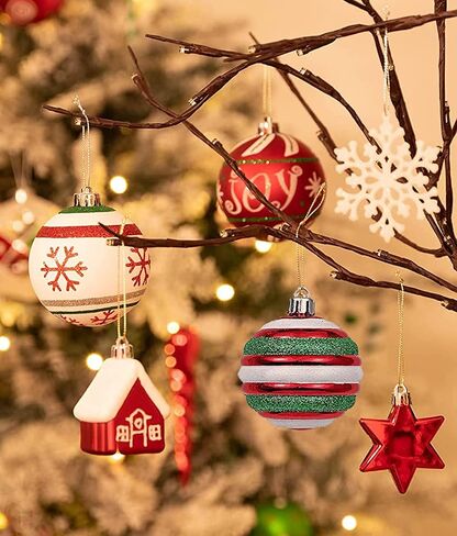 Christmas Ball Ornaments Set, 60 ct Red Green White Assorted Xmas Elements Theme Ornaments, Shatterproof Decorative Hanging Ball Ornaments for Holidays Party Wedding Christmas Tree Decoration in Saudi Arabia
