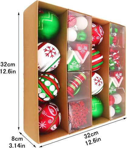 Christmas Ball Ornaments Set, 60 ct Red Green White Assorted Xmas Elements Theme Ornaments, Shatterproof Decorative Hanging Ball Ornaments for Holidays Party Wedding Christmas Tree Decoration in Saudi Arabia