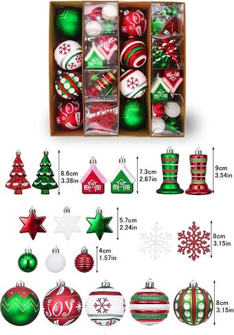 Christmas Ball Ornaments Set, 60 ct Red Green White Assorted Xmas Elements Theme Ornaments, Shatterproof Decorative Hanging Ball Ornaments for Holidays Party Wedding Christmas Tree Decoration in Saudi Arabia