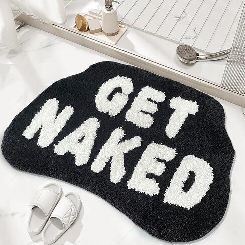 Get Naked Bath Mat,Cute Get Naked Bathroom Rugs, Funny Shower Mat Trendy，Shower Mat Bathroom Decor Bath Rugs for Women Non-Slip (Black, 33.5×20) in Saudi Arabia