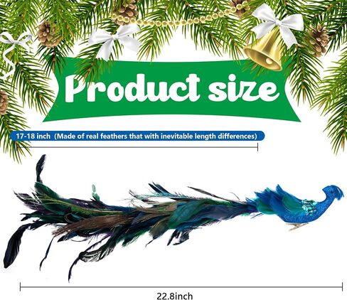 2pcs Large Artificial Peacock Ornaments,23" Glitter Blue Peacork with Long Tail,Christmas Peacock Cilp On Ornaments for Xmas Tree Decoration (Peacock Ornaments) in Saudi Arabia