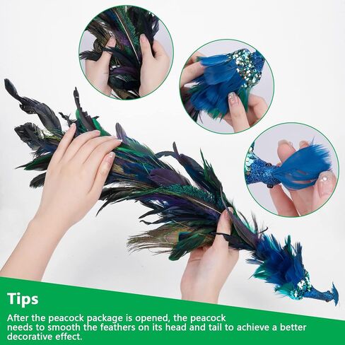 2pcs Large Artificial Peacock Ornaments,23" Glitter Blue Peacork with Long Tail,Christmas Peacock Cilp On Ornaments for Xmas Tree Decoration (Peacock Ornaments) in Saudi Arabia