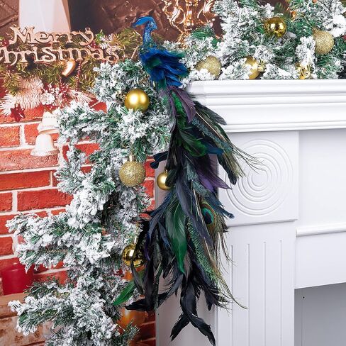 2pcs Large Artificial Peacock Ornaments,23" Glitter Blue Peacork with Long Tail,Christmas Peacock Cilp On Ornaments for Xmas Tree Decoration (Peacock Ornaments) in Saudi Arabia