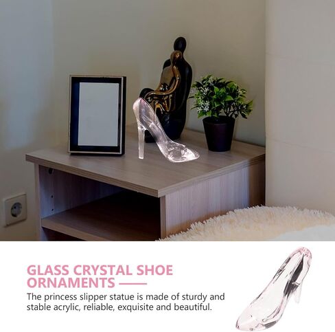 Garneck Crystal High Heels Shoes Ornament, Pink Glass Slipper Girls Princess Decor Dress Slipper Figurine Decoration for Birthday Party Wedding Gift, 5.5"x4.3" in Saudi Arabia