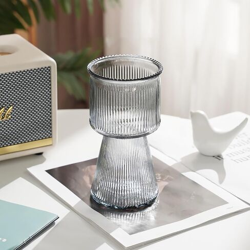 Ribbed Glass Vase, Clear Glass Vase, Flower Vase for Centerpieces, Tall Vase, Large Glass Vase, Modern Vase for Living Room, Dining Table, Entryway, Mantle, Shelf, Wedding, Office, 7.5 Inches in Saudi Arabia