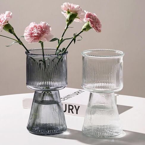 Ribbed Glass Vase, Clear Glass Vase, Flower Vase for Centerpieces, Tall Vase, Large Glass Vase, Modern Vase for Living Room, Dining Table, Entryway, Mantle, Shelf, Wedding, Office, 7.5 Inches in Saudi Arabia
