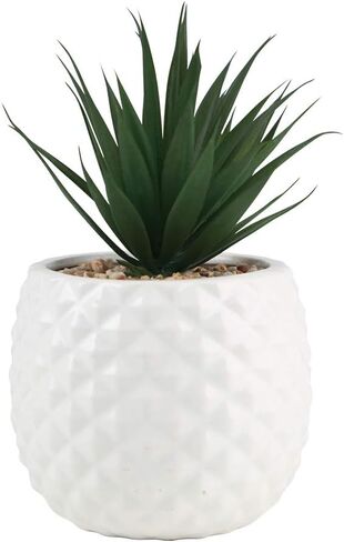 Ceramic Flower Pot Artificial Flower Decoration Pineapple Potted Fake Succulent Plants Pot Fake Plant for Office Desktop (White) in Saudi Arabia