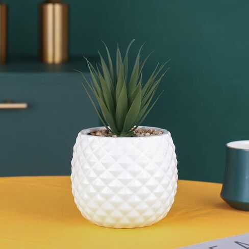 Ceramic Flower Pot Artificial Flower Decoration Pineapple Potted Fake Succulent Plants Pot Fake Plant for Office Desktop (White) in Saudi Arabia