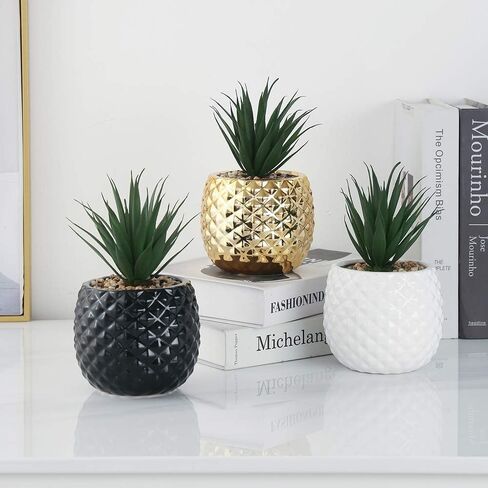 Ceramic Flower Pot Artificial Flower Decoration Pineapple Potted Fake Succulent Plants Pot Fake Plant for Office Desktop (White) in Saudi Arabia