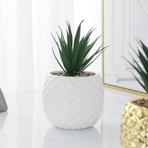 Ceramic Flower Pot Artificial Flower Decoration Pineapple Potted Fake Succulent Plants Pot Fake Plant for Office Desktop (White) in Saudi Arabia