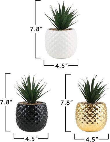 Ceramic Flower Pot Artificial Flower Decoration Pineapple Potted Fake Succulent Plants Pot Fake Plant for Office Desktop (White) in Saudi Arabia
