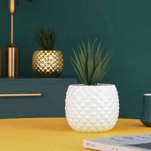Ceramic Flower Pot Artificial Flower Decoration Pineapple Potted Fake Succulent Plants Pot Fake Plant for Office Desktop (White) in Saudi Arabia