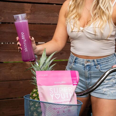 SkinnyFit Super Youth Tropical Punch متعدد الكولاجين الببتيدات + البروبيوتيك، ألياف الباوباب، خل التفاح، حمض الهيالورونيك، وفيتامين C، الجلد، الشعر، المفاصل والتمثيل الغذائي، 30 وجبة in Kuwait