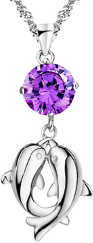 Kissing Dolphins in Purple Love Pendant Necklace, Comes with Elegant Jewelry Box in Saudi Arabia