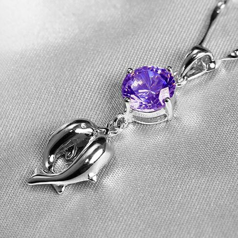 Kissing Dolphins in Purple Love Pendant Necklace, Comes with Elegant Jewelry Box in Saudi Arabia