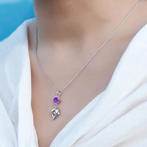 Kissing Dolphins in Purple Love Pendant Necklace, Comes with Elegant Jewelry Box in Saudi Arabia