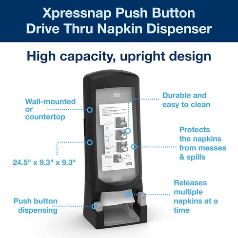 Tork Xpressnap موزع المناديل بالضغط على الزر، أسود N4، خدمة سريعة في مطاعم QSR، نطاق التوقيع، 25 بوصة × 9.0 بوصة × 10 بوصة، 6532000 in Saudi Arabia