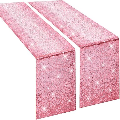 yuboo Pink Sequin Table Runners 12''x 108'', 2 Pack Fabric Glitter Runner for Wedding Birthday Party Supplies Mothers Day Decorations Bachelorette Bridal Baby Shower Christmas Spring Table Decor in Saudi Arabia