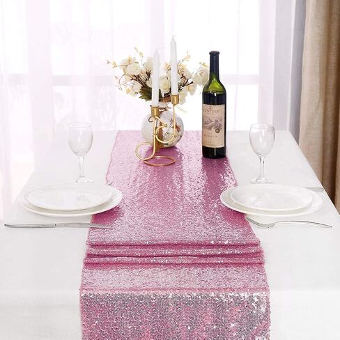 yuboo Pink Sequin Table Runners 12''x 108'', 2 Pack Fabric Glitter Runner for Wedding Birthday Party Supplies Mothers Day Decorations Bachelorette Bridal Baby Shower Christmas Spring Table Decor in Saudi Arabia