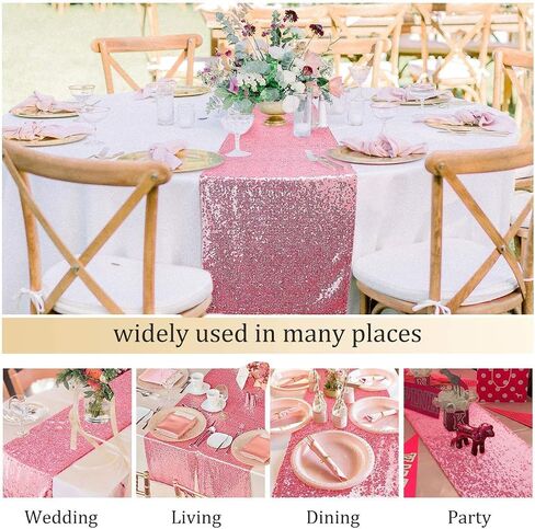 yuboo Pink Sequin Table Runners 12''x 108'', 2 Pack Fabric Glitter Runner for Wedding Birthday Party Supplies Mothers Day Decorations Bachelorette Bridal Baby Shower Christmas Spring Table Decor in Saudi Arabia