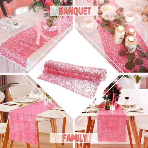 yuboo Pink Sequin Table Runners 12''x 108'', 2 Pack Fabric Glitter Runner for Wedding Birthday Party Supplies Mothers Day Decorations Bachelorette Bridal Baby Shower Christmas Spring Table Decor in Saudi Arabia