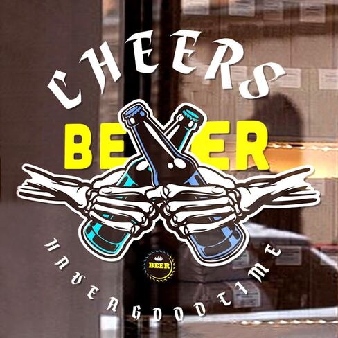 Karaoke Bar Window Decoration Decals, Beer Deer Anti-Collision Sticker Window Clings, for Restaurant Stickers Interior Party Decorations Wine for Food Truck (16.1x16.1 A) in Saudi Arabia