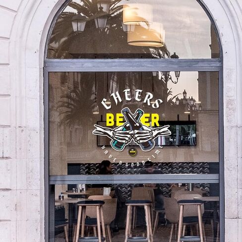 Karaoke Bar Window Decoration Decals, Beer Deer Anti-Collision Sticker Window Clings, for Restaurant Stickers Interior Party Decorations Wine for Food Truck (16.1x16.1 A) in Saudi Arabia