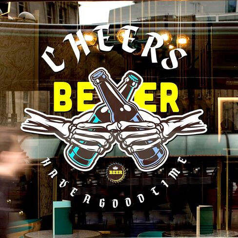 Karaoke Bar Window Decoration Decals, Beer Deer Anti-Collision Sticker Window Clings, for Restaurant Stickers Interior Party Decorations Wine for Food Truck (16.1x16.1 A) in Saudi Arabia