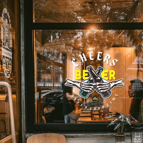 Karaoke Bar Window Decoration Decals, Beer Deer Anti-Collision Sticker Window Clings, for Restaurant Stickers Interior Party Decorations Wine for Food Truck (16.1x16.1 A) in Saudi Arabia