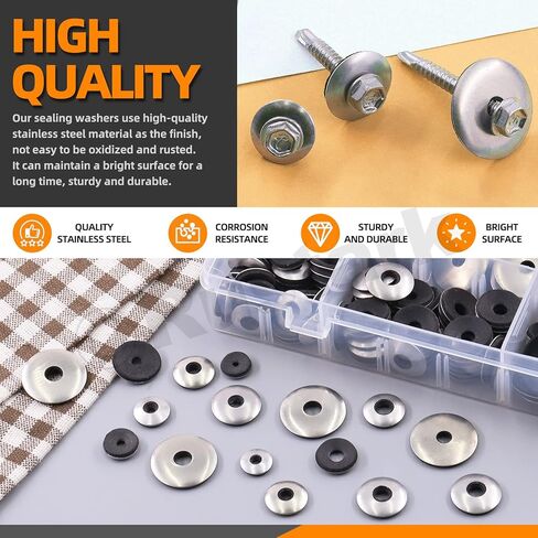 140Pcs 8 Sizes #8#10#12#14 304 Stainless Steel Neoprene Sealing Washers Metal Bonded EPDM Rubber Washers Gasket Assortment Kit in Saudi Arabia