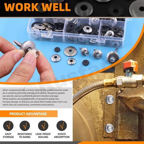 140Pcs 8 Sizes #8#10#12#14 304 Stainless Steel Neoprene Sealing Washers Metal Bonded EPDM Rubber Washers Gasket Assortment Kit in Saudi Arabia