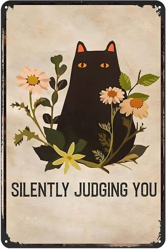 Cat Silently Judging Metal Sign Retro Decor Home Kitchen Bar Cafe Club Cave Wall Decor Funny Cat Tin Sign 12 x 8 Inch in Saudi Arabia