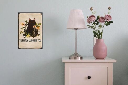 Cat Silently Judging Metal Sign Retro Decor Home Kitchen Bar Cafe Club Cave Wall Decor Funny Cat Tin Sign 12 x 8 Inch in Saudi Arabia