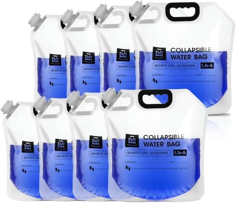4 Pack Collapsible Water Container Bag 1.3 Gallon/5 Liter, Heavy Duty with Carry Handles, Hikes, Trips, Weather Emergencies, and More, Foldable Water Bag in Kuwait