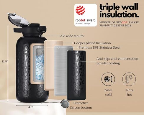 H2O Capsule Half Gallon Insulated Water Bottle With Straw - Stainless Steel Thermos Water Bottle With Sipping/Chugging Lid & Shoulder Strap For Storage - 64 oz Vacuum Flask, Hot Cold (Black Leopard) in Saudi Arabia