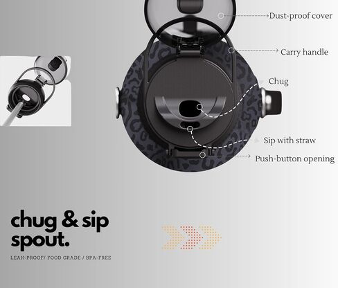 H2O Capsule Half Gallon Insulated Water Bottle With Straw - Stainless Steel Thermos Water Bottle With Sipping/Chugging Lid & Shoulder Strap For Storage - 64 oz Vacuum Flask, Hot Cold (Black Leopard) in Saudi Arabia