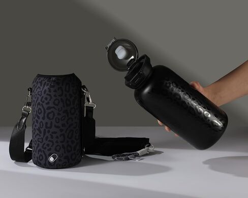 H2O Capsule Half Gallon Insulated Water Bottle With Straw - Stainless Steel Thermos Water Bottle With Sipping/Chugging Lid & Shoulder Strap For Storage - 64 oz Vacuum Flask, Hot Cold (Black Leopard) in Saudi Arabia