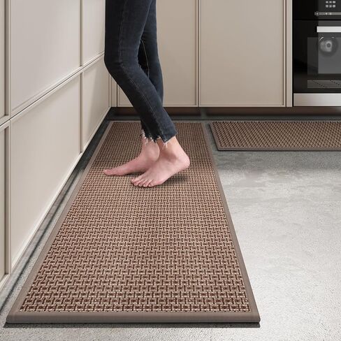 Kitchen Rugs and Mats Non Skid Washable Set of 2 PCS, Absorbent Runner Rugs for Kitchen, Front of Sink, Kitchen Mats for Floor, 17.3"x 47"+17.3"x 29" (Black) in Saudi Arabia