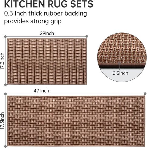 Kitchen Rugs and Mats Non Skid Washable Set of 2 PCS, Absorbent Runner Rugs for Kitchen, Front of Sink, Kitchen Mats for Floor, 17.3"x 47"+17.3"x 29" (Black) in Saudi Arabia